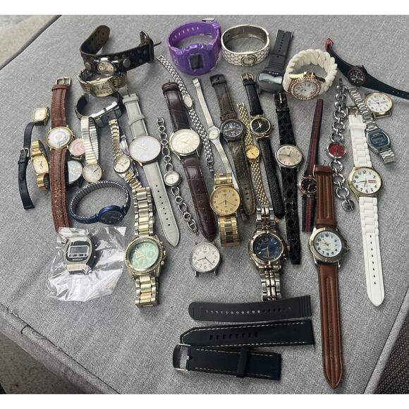 Quartz Jewelry - 36 Assorted Mens & Womens Watches Untested Vintage Gold Silver Mix Tone Metal
